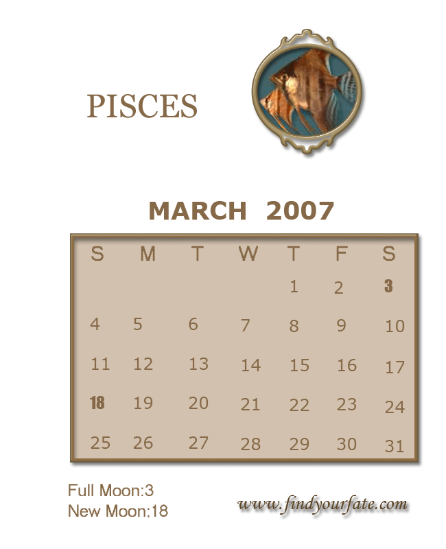 2007 Astrology Monthly calendar for pisces Astrology and horoscope online